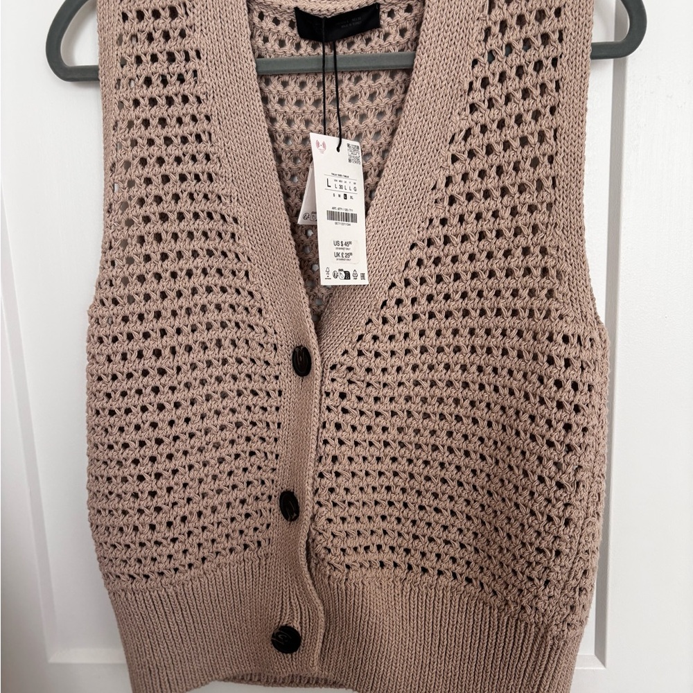 Zara Open-Knit V-Neck Sweater Vest in Taupe